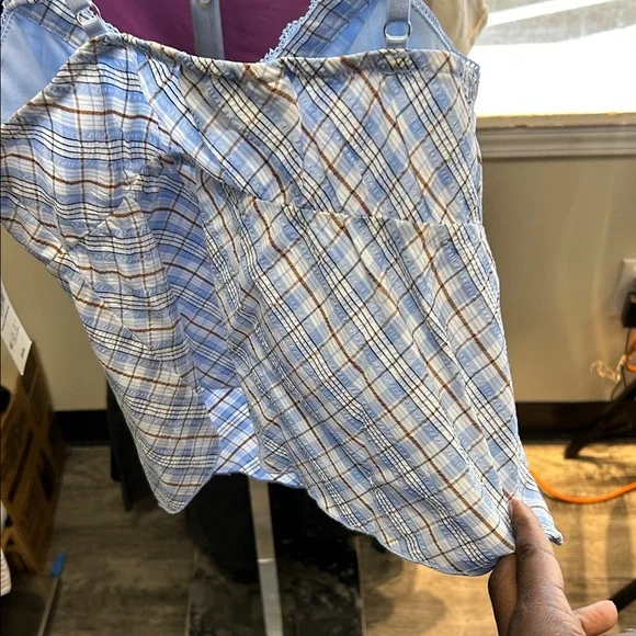 No Boundaries Light Blue Plaid Camisole with Lace - Picture 6 of 6